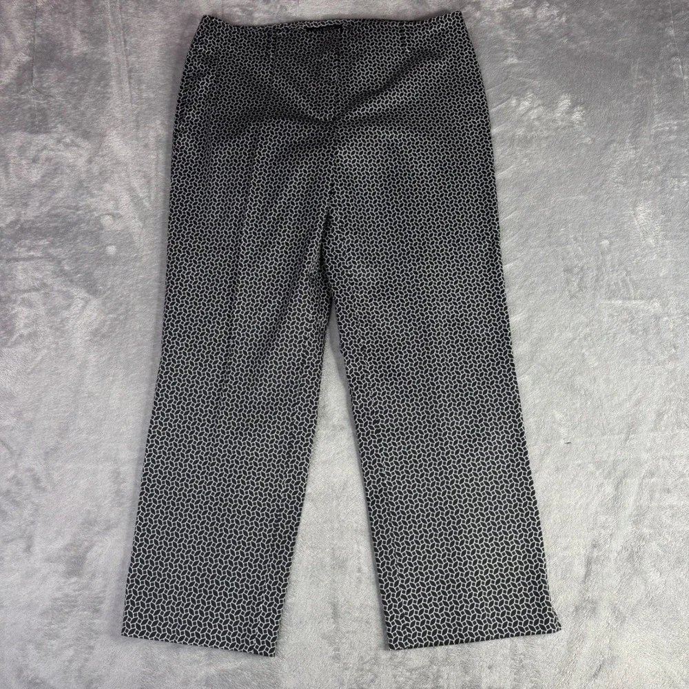 Talbots Pants Women 10P Black White Geometric Honeycomb Stretch Straight Leg